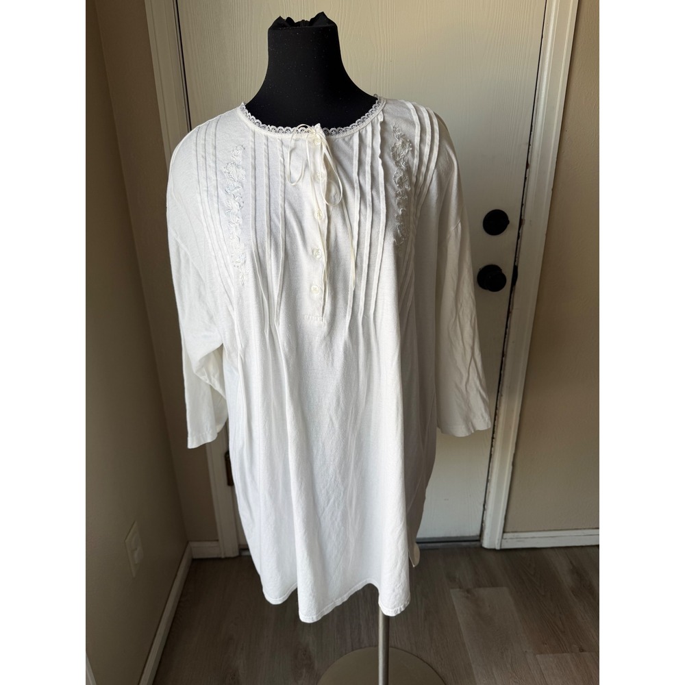 Komar Vintage White 100% Cotton Lace Embroidered Pintuck Nightgown Large 924365